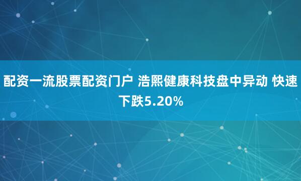 配资一流股票配资门户 浩熙健康科技盘中异动 快速下跌5.20%